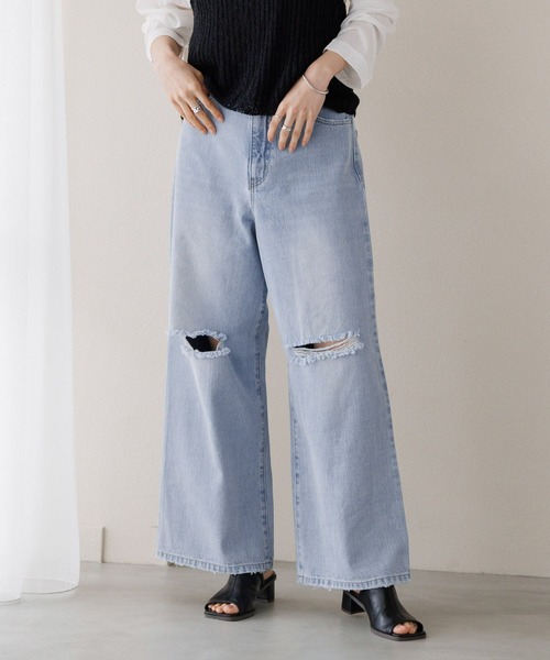 LEPSIM(レプシィム)の「ダメージワイドデニムパンツ 193799(デニムパンツ・レディース・ブルー/ライトブルー・MEDIUM/LARGE)」の1枚目の写真