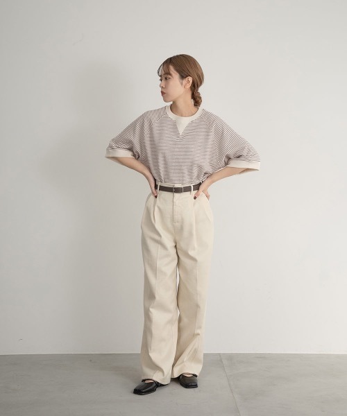 Amiur(エミレ)の「stripe cut t(Tシャツ/カットソー・レディース・ブラック/バーガンディー・FREE)」の4枚目の写真