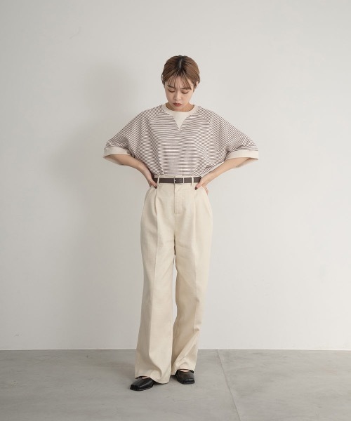 Amiur(エミレ)の「stripe cut t(Tシャツ/カットソー・レディース・ブラック/バーガンディー・FREE)」の5枚目の写真