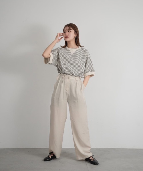 Amiur(エミレ)の「stripe cut t(Tシャツ/カットソー・レディース・ブラック/バーガンディー・FREE)」の8枚目の写真