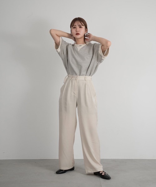 Amiur(エミレ)の「stripe cut t(Tシャツ/カットソー・レディース・ブラック/バーガンディー・FREE)」の9枚目の写真