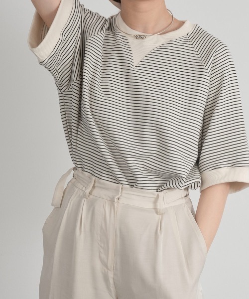 Amiur(エミレ)の「stripe cut t(Tシャツ/カットソー・レディース・ブラック/バーガンディー・FREE)」の6枚目の写真
