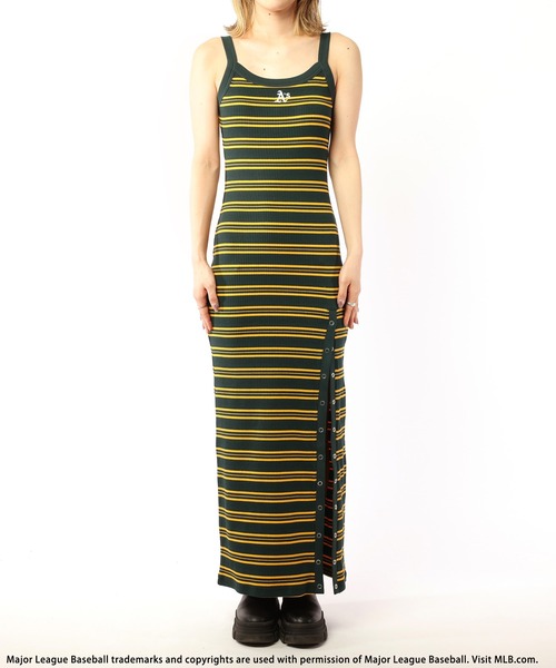 BACK TO THE FIELD(バック トゥー ザ フィールド)の「【MLB】ワンポイントロゴ刺繍スリットロングキャミワンピース(ワンピース・レディース・グリーン系/ネイビー系/ブラック・FREE)」の12枚目の写真