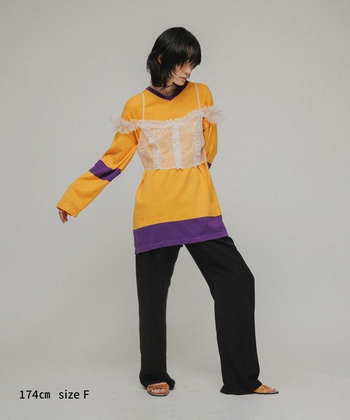 M TO R（ムウトアール）の「［BLOUSE］FRONT SNAP ORGANDY LAYERED TOPS（キャミソール・レディース・ホワイト/ブラック・FREE）」の4枚目の写真