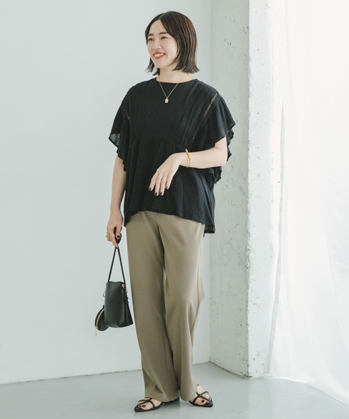 ITEMS URBANRESEARCH（アイテムズ アーバンリサーチ）の「カットジョーゼットセミフレアパンツ（スラックス・レディース・ブラック/ブルー/モカ・FREE）」の8枚目の写真