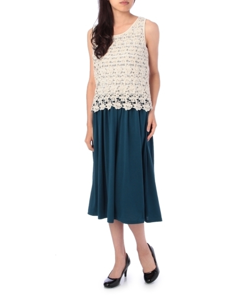 grove（グローブ）の「レースドッキングワンピース（ワンピース・レディース・グリーン/グレー/ブルー・03/02）」の2枚目の写真