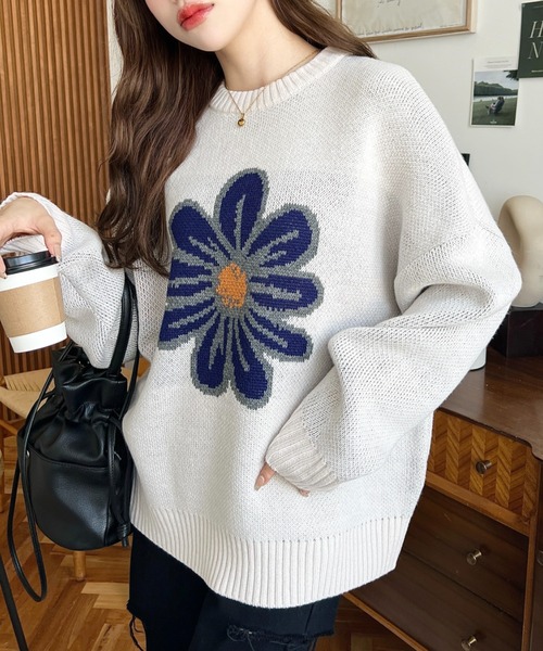 moment+（モーメントプラス）の「【累計販売枚数2万枚突破！】5Gフラワージャガードニットプルオーバー（ニット/セーター・レディース・アイボリー/ブラック/ボルドー/ネイビー・M/L）」の8枚目の写真