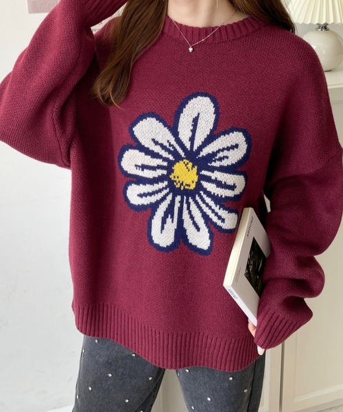 moment+（モーメントプラス）の「【累計販売枚数2万枚突破！】5Gフラワージャガードニットプルオーバー（ニット/セーター・レディース・アイボリー/ブラック/ボルドー/ネイビー・M/L）」の22枚目の写真