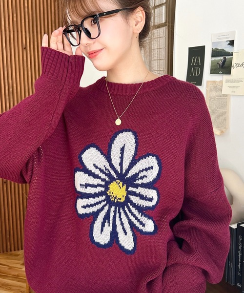セール】【累計販売枚数2万枚突破！】5Gフラワージャガードニットプル