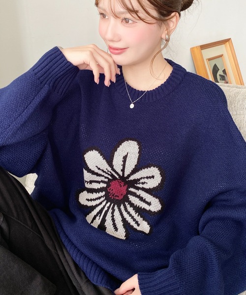 セール】【累計販売枚数2万枚突破！】5Gフラワージャガードニットプル