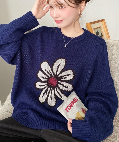 セール】【累計販売枚数2万枚突破！】5Gフラワージャガードニットプル