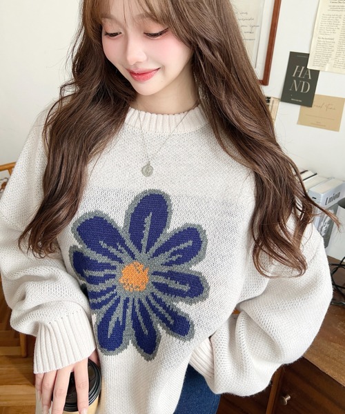 セール】【累計販売枚数2万枚突破！】5Gフラワージャガードニットプル