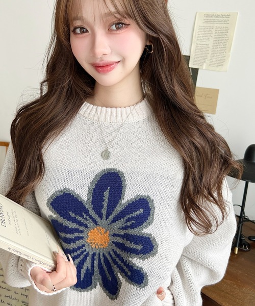 セール】【累計販売枚数2万枚突破！】5Gフラワージャガードニットプル