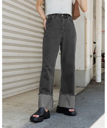 3.3 Field Trip  | 「3.3 Field Trip／ワイドデニムパンツ」 裾ロールアップ / 折り返し / ストレート / ハイウェスト / 背中ゴムあり2964179(デニムパンツ)