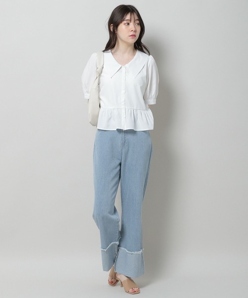 3.3 Field Trip （3.3フィールドトリップ）の「「3.3 Field Trip／ワイドデニムパンツ」 裾ロールアップ / 折り返し / ストレート / ハイウェスト / 背中ゴムあり2964179（デニムパンツ・レディース・ブラック/サックスブルー/ブルー・SMALL/MEDIUM）」の16枚目の写真