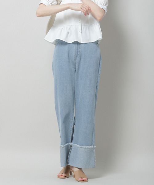 3.3 Field Trip （3.3フィールドトリップ）の「「3.3 Field Trip／ワイドデニムパンツ」 裾ロールアップ / 折り返し / ストレート / ハイウェスト / 背中ゴムあり2964179（デニムパンツ・レディース・ブラック/サックスブルー/ブルー・SMALL/MEDIUM）」の8枚目の写真