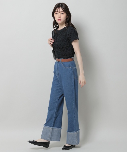 3.3 Field Trip （3.3フィールドトリップ）の「「3.3 Field Trip／ワイドデニムパンツ」 裾ロールアップ / 折り返し / ストレート / ハイウェスト / 背中ゴムあり2964179（デニムパンツ・レディース・ブラック/サックスブルー/ブルー・SMALL/MEDIUM）」の17枚目の写真