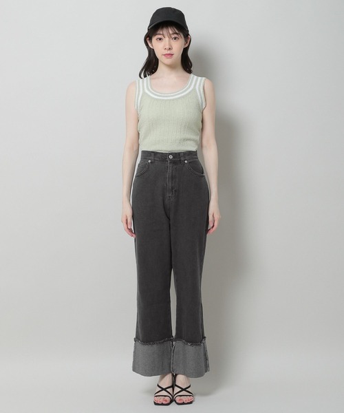 3.3 Field Trip （3.3フィールドトリップ）の「「3.3 Field Trip／ワイドデニムパンツ」 裾ロールアップ / 折り返し / ストレート / ハイウェスト / 背中ゴムあり2964179（デニムパンツ・レディース・ブラック/サックスブルー/ブルー・SMALL/MEDIUM）」の10枚目の写真