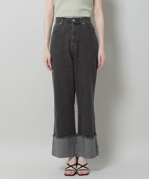 3.3 Field Trip （3.3フィールドトリップ）の「「3.3 Field Trip／ワイドデニムパンツ」 裾ロールアップ / 折り返し / ストレート / ハイウェスト / 背中ゴムあり2964179（デニムパンツ・レディース・ブラック/サックスブルー/ブルー・SMALL/MEDIUM）」の6枚目の写真