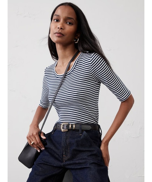 BANANA REPUBLIC FACTORY STORE リブエルボースリーブTシャツ（Tシャツ