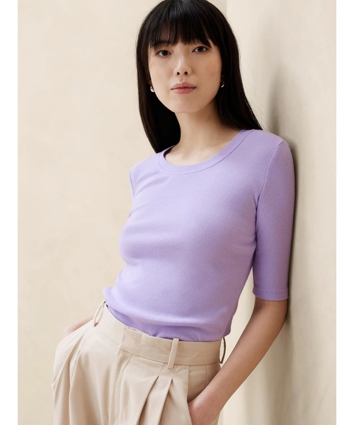 BANANA REPUBLIC FACTORY STORE(バナナリパブリック ファクトリーストア)の「BANANA REPUBLIC FACTORY STORE リブエルボースリーブTシャツ(Tシャツ/カットソー・レディース・ホワイト/ブラック/ブラウン/カーキ/ワイン/キャメル/グレー/ライラック/ネイビー/その他1/その他/ボルドー/ブルー/グリーン/コーラル/ブルー系その他/ブルー系その他2・XS/S/M/L)」の11枚目の写真