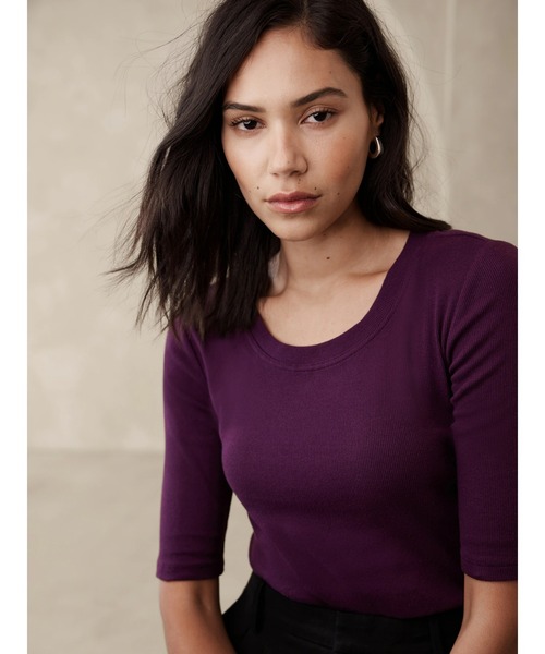 BANANA REPUBLIC FACTORY STORE(バナナリパブリック ファクトリーストア)の「BANANA REPUBLIC FACTORY STORE リブエルボースリーブTシャツ(Tシャツ/カットソー・レディース・ホワイト/ブラック/ブラウン/カーキ/ワイン/キャメル/グレー/ライラック/ネイビー/その他1/その他/ボルドー/ブルー/グリーン/コーラル/ブルー系その他/ブルー系その他2・XS/S/M/L)」の14枚目の写真