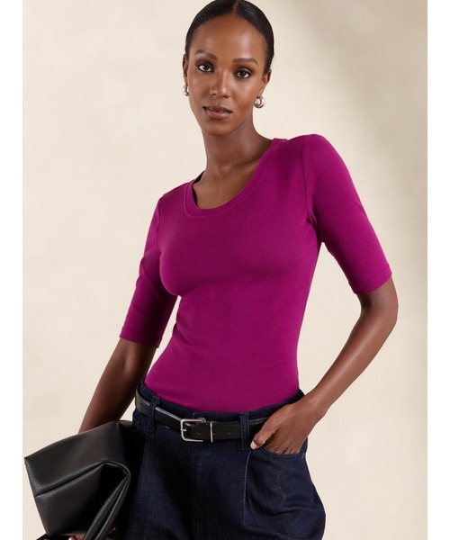 BANANA REPUBLIC FACTORY STORE(バナナリパブリック ファクトリーストア)の「BANANA REPUBLIC FACTORY STORE リブエルボースリーブTシャツ(Tシャツ/カットソー・レディース・ホワイト/ブラック/ブラウン/カーキ/ワイン/キャメル/グレー/ライラック/ネイビー/その他1/その他/ボルドー/ブルー/グリーン/コーラル/ブルー系その他/ブルー系その他2・XS/S/M/L)」の13枚目の写真