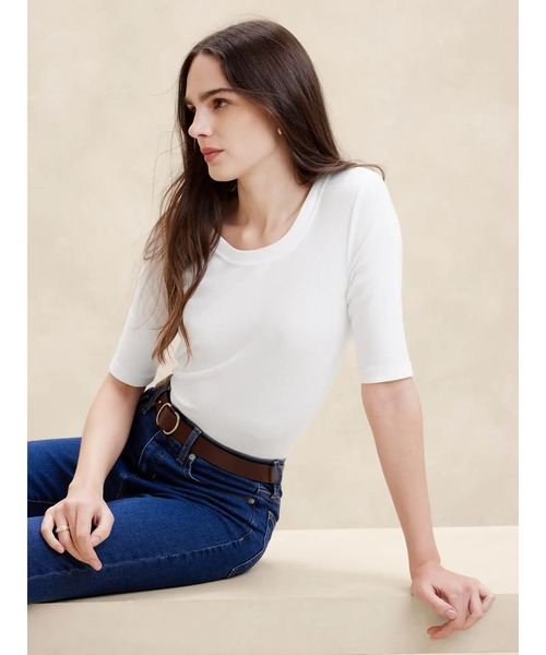 BANANA REPUBLIC FACTORY STORE(バナナリパブリック ファクトリーストア)の「BANANA REPUBLIC FACTORY STORE リブエルボースリーブTシャツ(Tシャツ/カットソー・レディース・ホワイト/ブラック/ブラウン/カーキ/ワイン/キャメル/グレー/ライラック/ネイビー/その他1/その他/ボルドー/ブルー/グリーン/コーラル/ブルー系その他/ブルー系その他2・XS/S/M/L)」の22枚目の写真