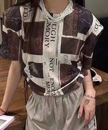 サイドドロストフォトプリントトップス