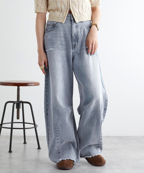 ハグオーワー　裾フリンジカーブデニムパンツ　M size 裾フリンジカーブデニムパンツ | HUG O WaR ONLINE STORE