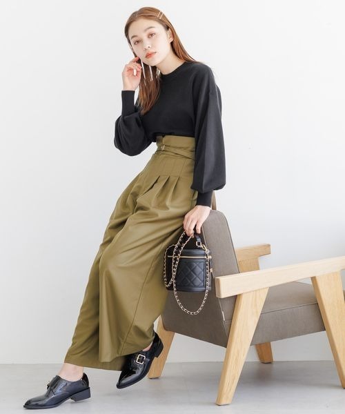 mysty woman（ミスティウーマン）の「ナローベルトワイドタックパンツ 977529（その他パンツ・レディース・ブルー系その他/ダークベージュ/オレンジ・FREE）」の5枚目の写真