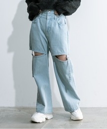 OLIVE des OLIVE | サイドベルト肌見せデニムパンツ　1032030050(デニムパンツ)