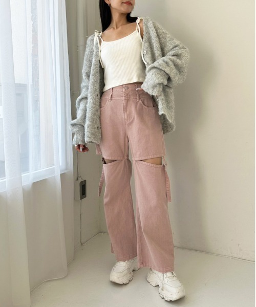 OLIVE des OLIVE(オリーブデオリーブ)の「サイドベルト肌見せデニムパンツ 1032030050(デニムパンツ・レディース・ピンク/サックスブルー/ブラック/スミクロ・FREE)」の22枚目の写真