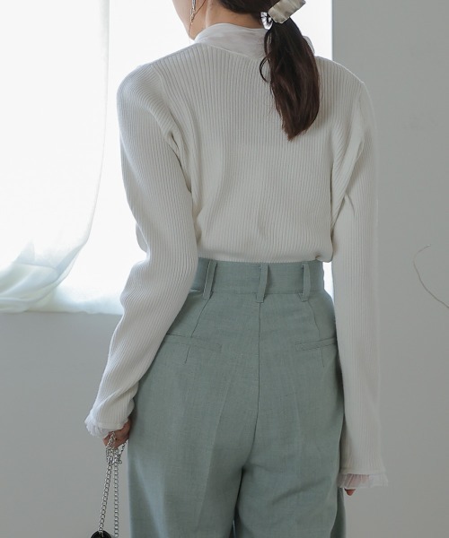 Bab（バブ）の「ボウタイリブニットプルオーバー（ニット/セーター・レディース・グレイッシュベージュ/チャコールグレー/オフホワイト・FREE）」の11枚目の写真