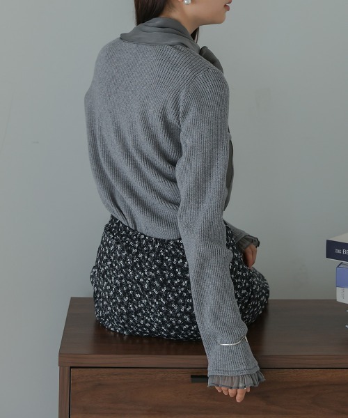 Bab（バブ）の「ボウタイリブニットプルオーバー（ニット/セーター・レディース・グレイッシュベージュ/チャコールグレー/オフホワイト・FREE）」の18枚目の写真