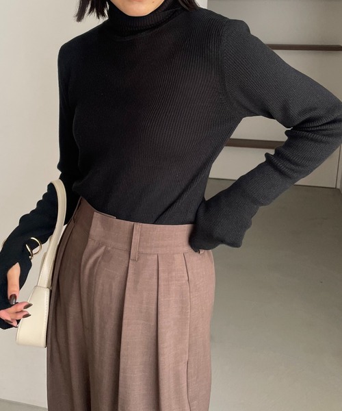 CAPRICIEUX LE'MAGE（カプリシューレマージュ）の「ハイネックリブプルオーバー（ニット/セーター・レディース・グレイッシュベージュ/ホワイト/アイボリー/ブラック・FREE）」の10枚目の写真