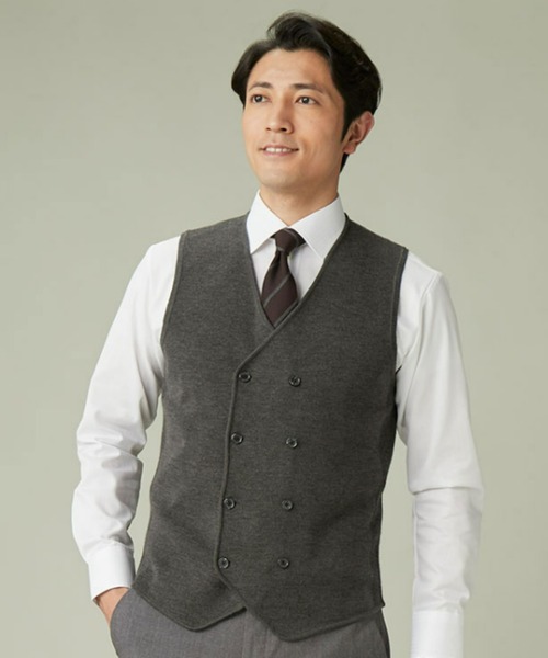 【セール】ミラノリブ編地切り替えダブル ニットジレ（ベスト）｜TOKYO SHIRTS（トウキョウシャツ）