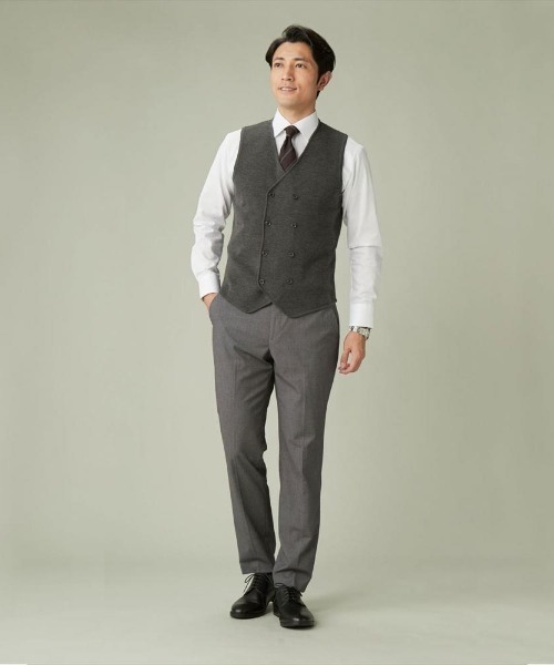 TOKYO SHIRTS（トウキョウシャツ）の「ミラノリブ編地切り替えダブル ニットジレ（ベスト・メンズ・ネイビー/チャコール・LL/XL/M/L）」の3枚目の写真