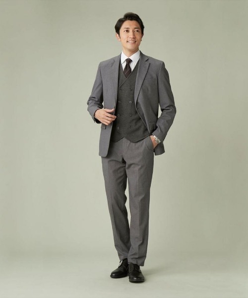 TOKYO SHIRTS（トウキョウシャツ）の「ミラノリブ編地切り替えダブル ニットジレ（ベスト・メンズ・ネイビー/チャコール・LL/XL/M/L）」の4枚目の写真