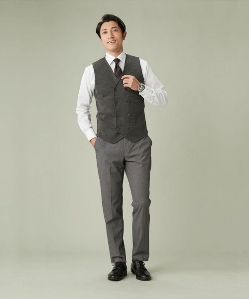 TOKYO SHIRTS（トウキョウシャツ）の「ミラノリブ編地切り替えダブル ニットジレ（ベスト・メンズ・ネイビー/チャコール・LL/XL/M/L）」の12枚目の写真