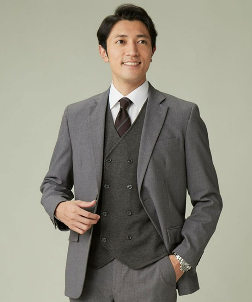 TOKYO SHIRTS（トウキョウシャツ）の「ミラノリブ編地切り替えダブル ニットジレ（ベスト・メンズ・ネイビー/チャコール・LL/XL/M/L）」の11枚目の写真