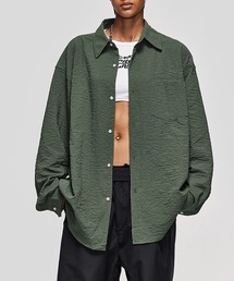【genxder】ユニセックス  シワ感オーバーサイズ長袖シャツ