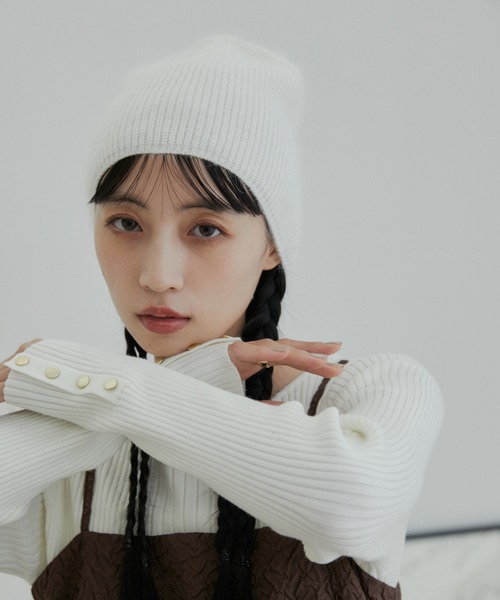 VIS（ビス）の「アンゴラ混ニットビーニー（ニットキャップ/ビーニー・レディース・キナリ/ブラック・FREE）」の7枚目の写真