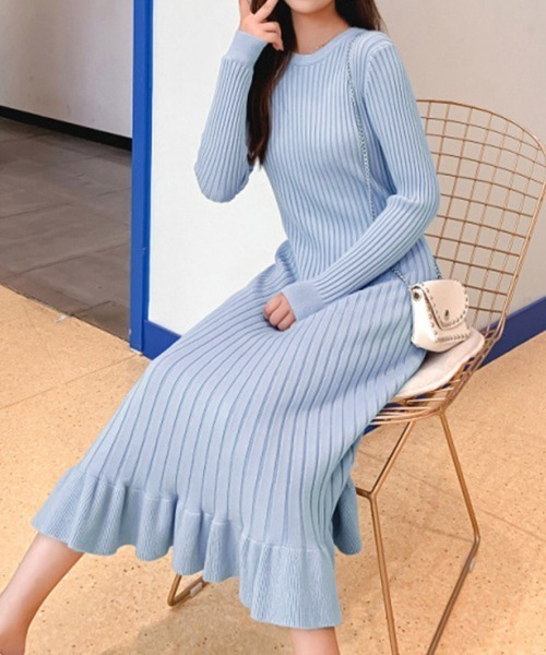 Miniministore(ミニミニストア)の「ニットワンピース マーメイドフリルワンピ(ワンピース・レディース・ラベンダー/ブラック/ピンク/アイボリー/ライトブルー・フリー)」の17枚目の写真