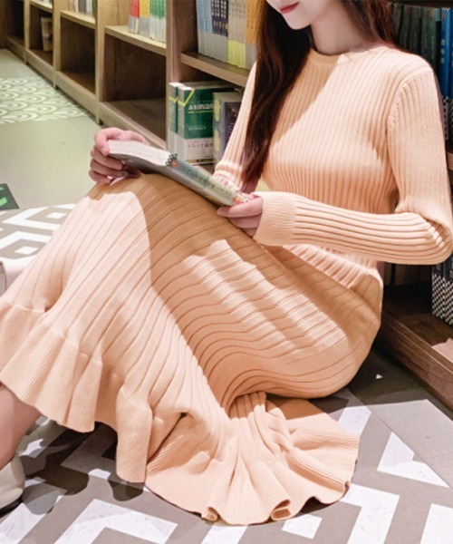 Miniministore(ミニミニストア)の「ニットワンピース マーメイドフリルワンピ(ワンピース・レディース・ラベンダー/ブラック/ピンク/アイボリー/ライトブルー・フリー)」の16枚目の写真