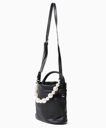 ▲パールハンドル巾着バッグ ハンドバッグ ショルダーバッグ 2WAY