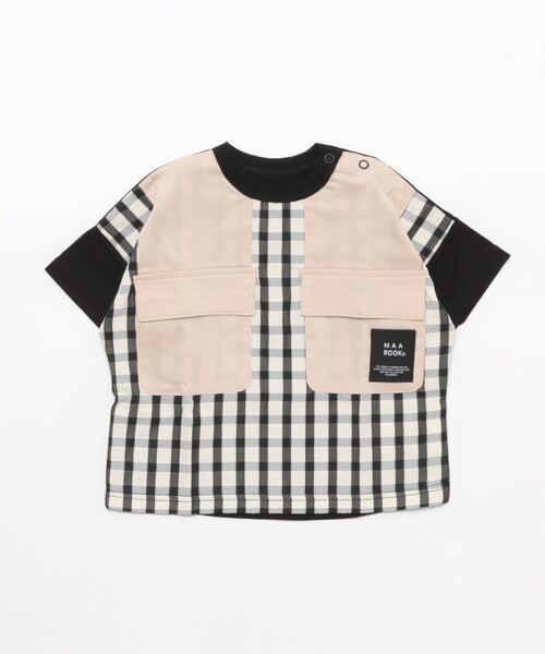 maarook(マルーク)の「サッカーギンガムポケットTシャツ(Tシャツ/カットソー・キッズ・ブラック/グリーン・100cm/110cm/120cm/130cm/90cm)」の1枚目の写真
