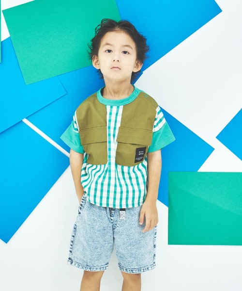 maarook(マルーク)の「サッカーギンガムポケットTシャツ(Tシャツ/カットソー・キッズ・ブラック/グリーン・100cm/110cm/120cm/130cm/90cm)」の2枚目の写真