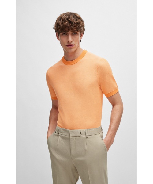 BOSS コットンブレンド セーター カラーブロック＆ロゴ BOSS - コットンセーター ロゴエンブロイダリー - グレー