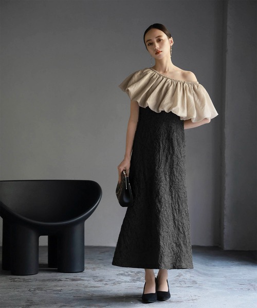 すかんち。 　GIRLバルーンオフショルダージャガードマーメイドロング セール】マルチway バルーン オフショルダー ジャガード マーメイド